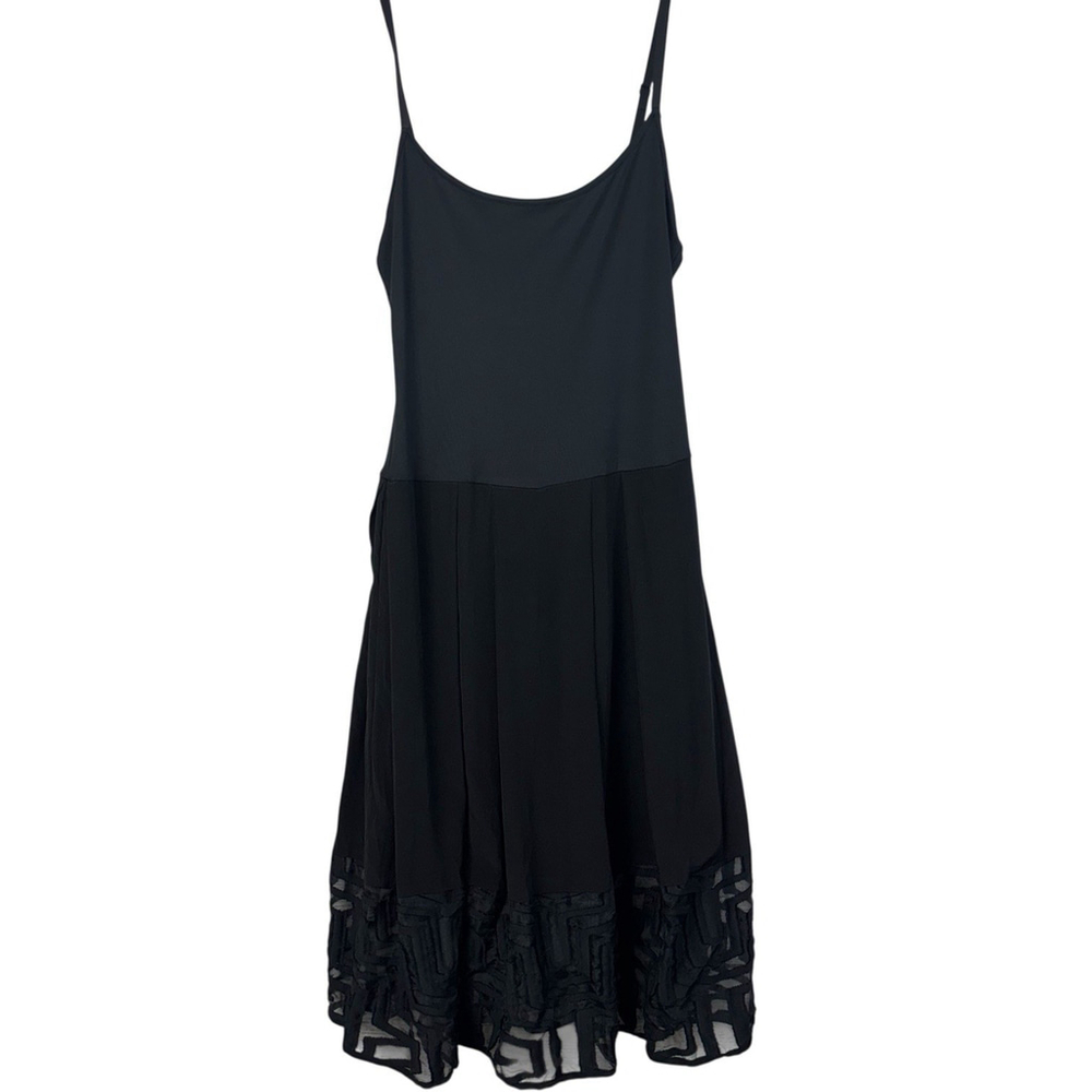 MILLY Black Silk Slip Dress Mini Geometric Lace Hem Cami Women’s Size 0
